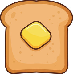 A single slice of golden brown toasted bread with a perfectly melted square of yellow butter in the center isolated on white