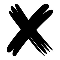 Bold black cross brush stroke white graphic
