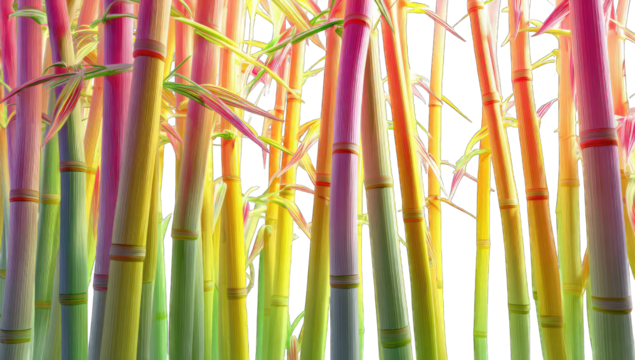 Vibrant multicolored bamboo stalks