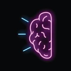Neon sign of a human brain receiving beams of information