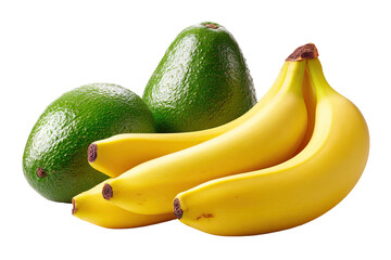Fresh avocados and bananas, vibrant yellow and green
