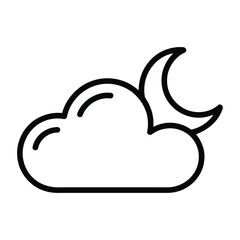 Simple outline icon of a crescent moon behind a cloud
