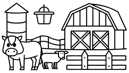 Charming Black and White Farm Barn Scene