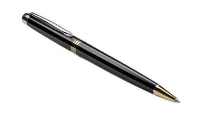 Elegant black and gold ballpoint pen isolated on transparent background