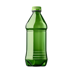 Green plastic bottle with a golden cap isolated on transparent background