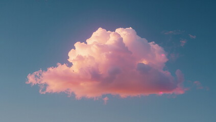 Pink Fluffy Cloud Illuminated By Sunset Light In Blue Sky Minimalist Nature Background For Dreamy Landscape And Creative Graphic Design