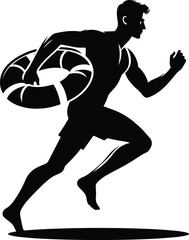 A Lifeguard running with a float Vector Illustration isolated on a white background