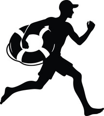 A Lifeguard running with a float Vector Illustration isolated on a white background