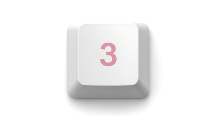 Keyboard Key Number 3 on White Background