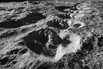 Close-up animal tracks in textured surface