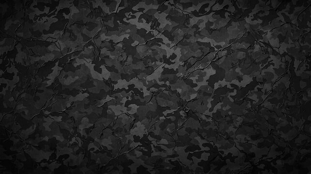 Close-up of textured dark green and black camouflage pattern on a rugged surface.