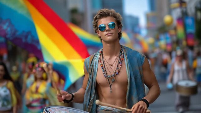 Experience the vibrant Street Parade featuring marchers in augmented reality costumes amidst lively city crowds.