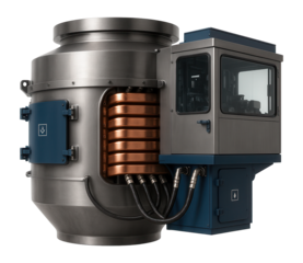 Large blast furnace with a water-cooled copper stave system and automated control room for a primary metal production plant