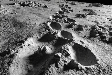 Lunar surface with distinct footprints