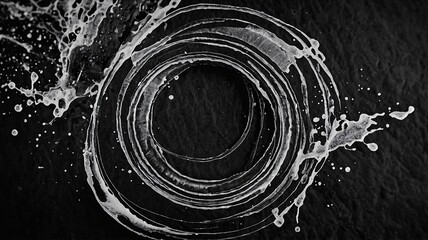 Dynamic water splash creating an abstract circular pattern on a dark background.