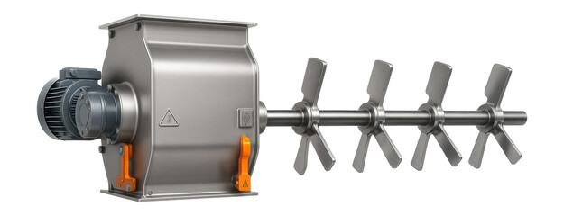 Obraz na płótnie Canvas Paddle mixer with a long horizontal shaft and adjustable paddles for blending wet and dry materials in an animal feed factory
