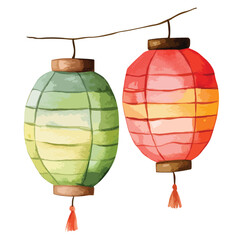 Obraz premium Watercolor Pair of Hanging Asian Lanterns