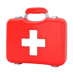 Obraz premium Red medical first aid kit with white cross symbol isolated on transparent background