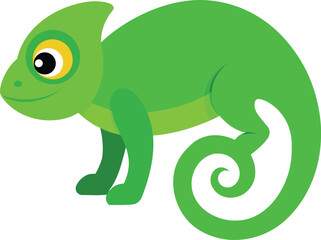 Fototapeta premium Vibrant green chameleon with a gracefully curled tail