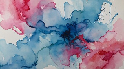 An abstract watercolor painting featuring vibrant hues of blue and pink, creating a dreamy and fluid composition.