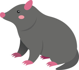 Obraz premium Cute mole illustration with pink nose and paws in dark gray