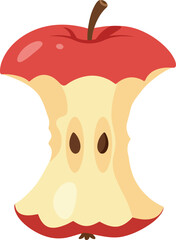 A single partially eaten red apple core with a brown stem isolated on a white background representing waste or leftovers
