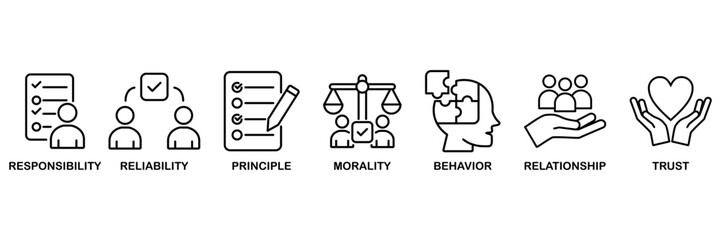 Business ethics banner web icon vector illustration concept for web and print with an icon of responsibility, reliability, principle, morality, behavior, relationship, and trust�