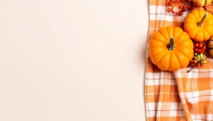 Pumpkin with Orange colored Blanket. Fall themed Banner with copy-space.