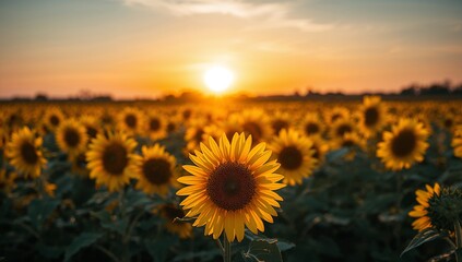 Fototapeta premium Sunflower field at sunset