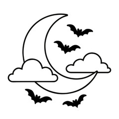 moon and bats halloween cute hand drawing