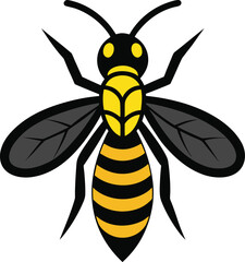 Detailed illustration of a yellow and black striped wasp with prominent wings
