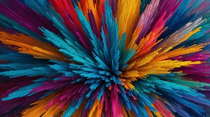 Vibrant explosion of color with a blend of blues, pinks, and yellows, creating a dynamic and energetic abstract scene.