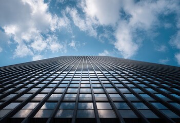 Modern skyscraper against a vast blue sky