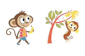 Happy Monkey Cartoon: A joyful monkey cartoon with a big smile, playful ears, and a curled tail, ready to make your designs come to life.