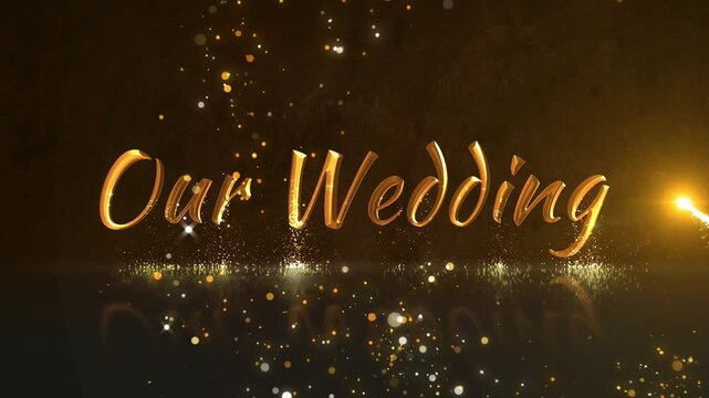 our wedding in gold letters