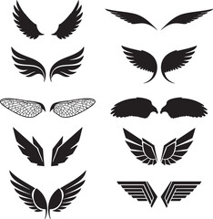 Wings Vector Icons. Angel, Eagle, and Dragonfly Wings Set.