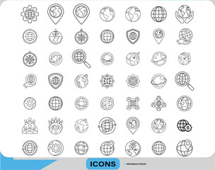 Globe Icon Set World, Earth, Global Network, Geography Vector Symbols, Planet Earth Icons, World Map Globe Vector, Internet, Education, Eco, Travel Icons