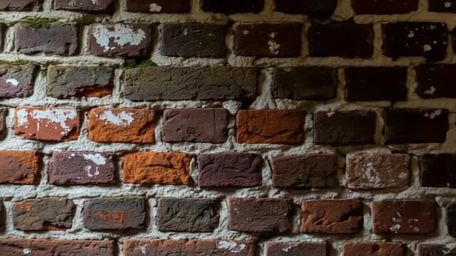 Rustic Brick Wall Texture with Moss and Patina Close Up