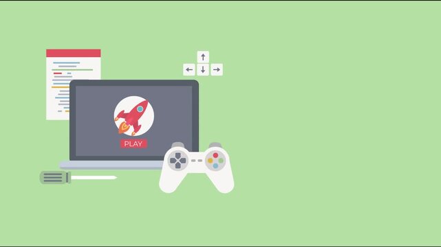 Laptop with game controller and coding screen computer