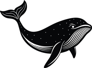 Humpback Whale Illustration in Black and White for Creative Projects and Designs on white background