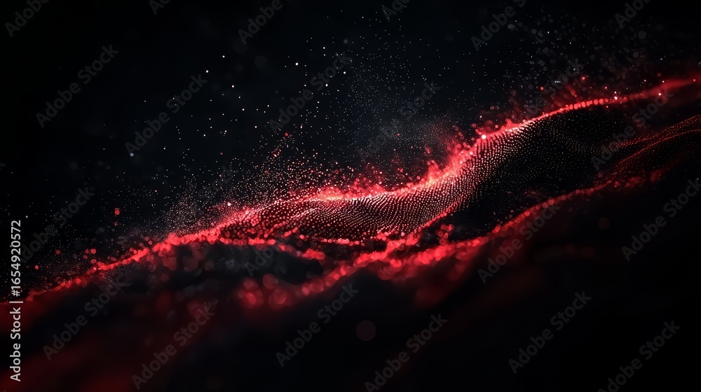 Wall mural red line of light is shown in the dark background. the light is moving and he is coming from the lef