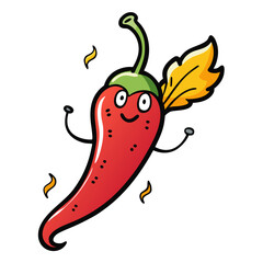 Joyful chili pepper character dancing with excitement, radiating vibrant energy and playful spirit, perfect for culinary promotions and energetic branding.