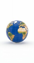 Fototapeta premium 3D Earth Globe with Continents and Grid Lines Isolated on White Background