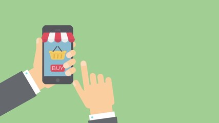 Mobile shopping app with buy button and shopping basket