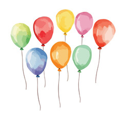 Watercolor Style Balloons Green Red Yellow Pink Orange Blue and Coral