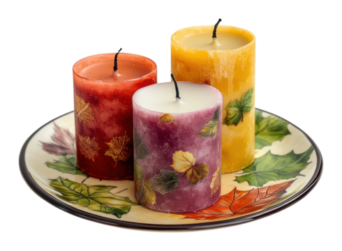 PNG Autumn-themed candles autumn-themed plate autumn-themed candles.
