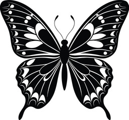 Elegant Butterfly Illustration in Black and White Perfect for Design Elements on white background