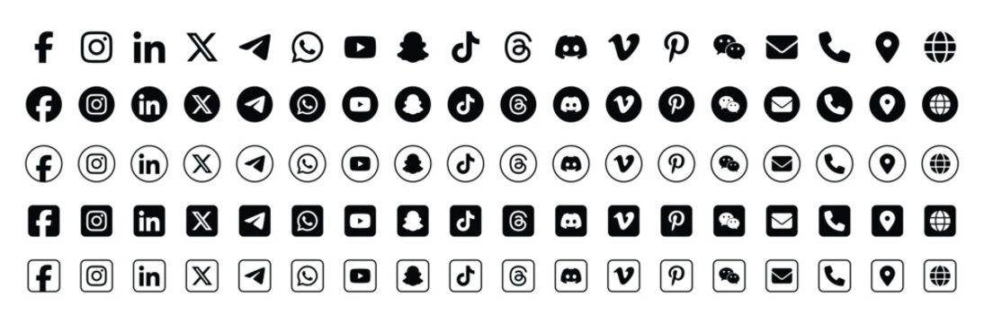 Collection of social media and contact icons in vector format