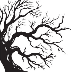 Eerie Halloween Tree Branch Silhouette &ndash; Dark Gothic Forest Vector