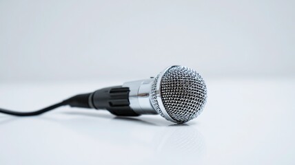 High-fidelity condenser microphone isolated on white, detailed XLR product shot for studio, podcast, speech